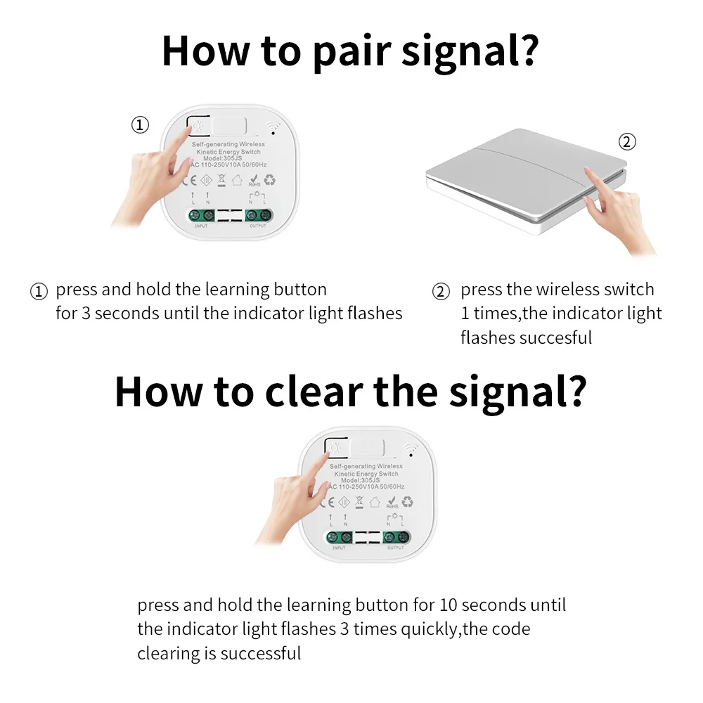 Smart Switches 1/2gang no battery required waterproof panel Push Button wall Light Switch Wireless Remote Control Switch Set