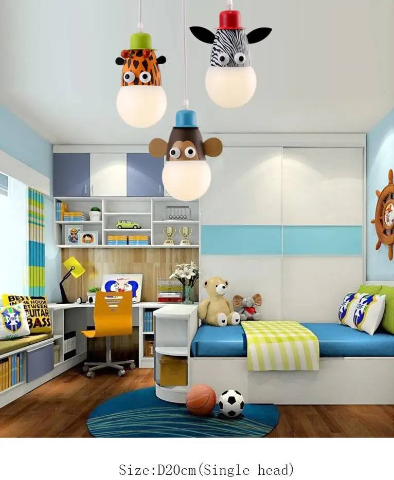 Children room Animal chandelier girl creative personality lovely boy bedroom zebra monkey giraffe cartoon lamp