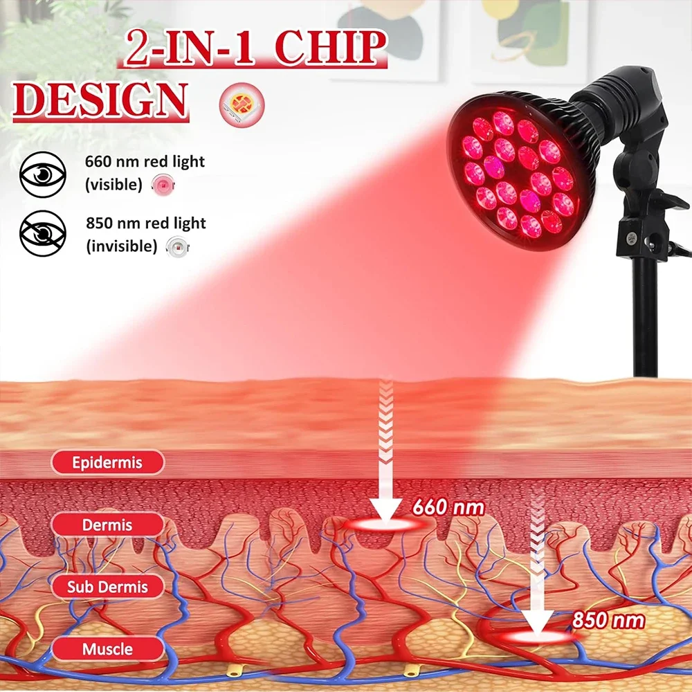 Red Light Therapy โคมไฟ 54W 660nm และ 850nm แสงอินฟราเรดอุปกรณ์บําบัดสําหรับใบหน้า, กล้ามเนื้อปวดข้อบรรเทาสุขภาพผิวเครื่องมือ E26/E27