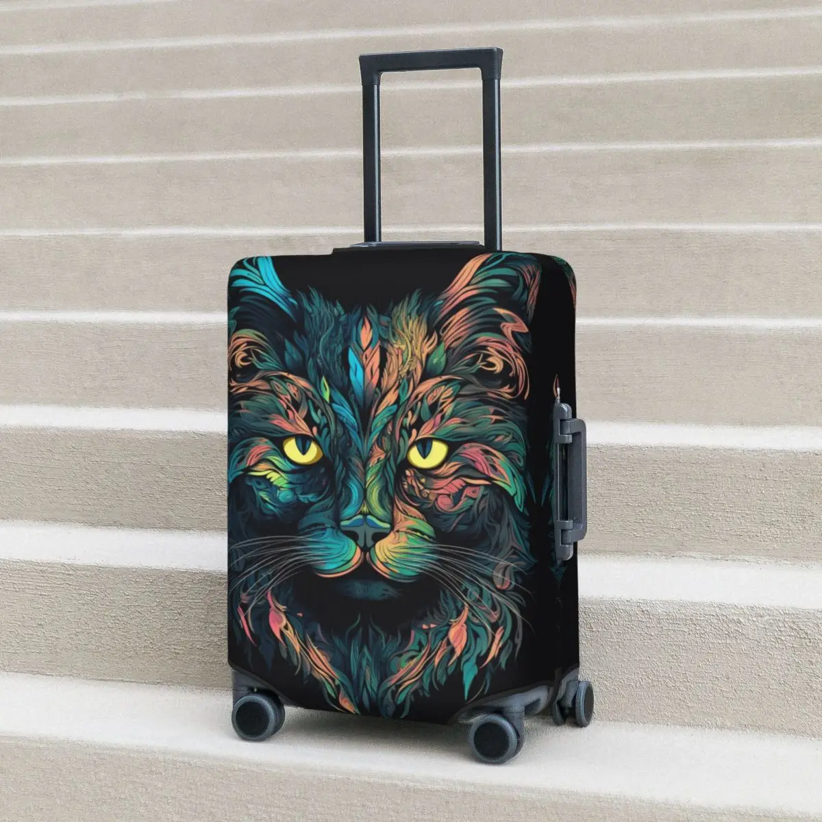 

Cats Face Suitcase Cover colorful feathers Cruise Trip Protector Holiday Useful Luggage Supplies