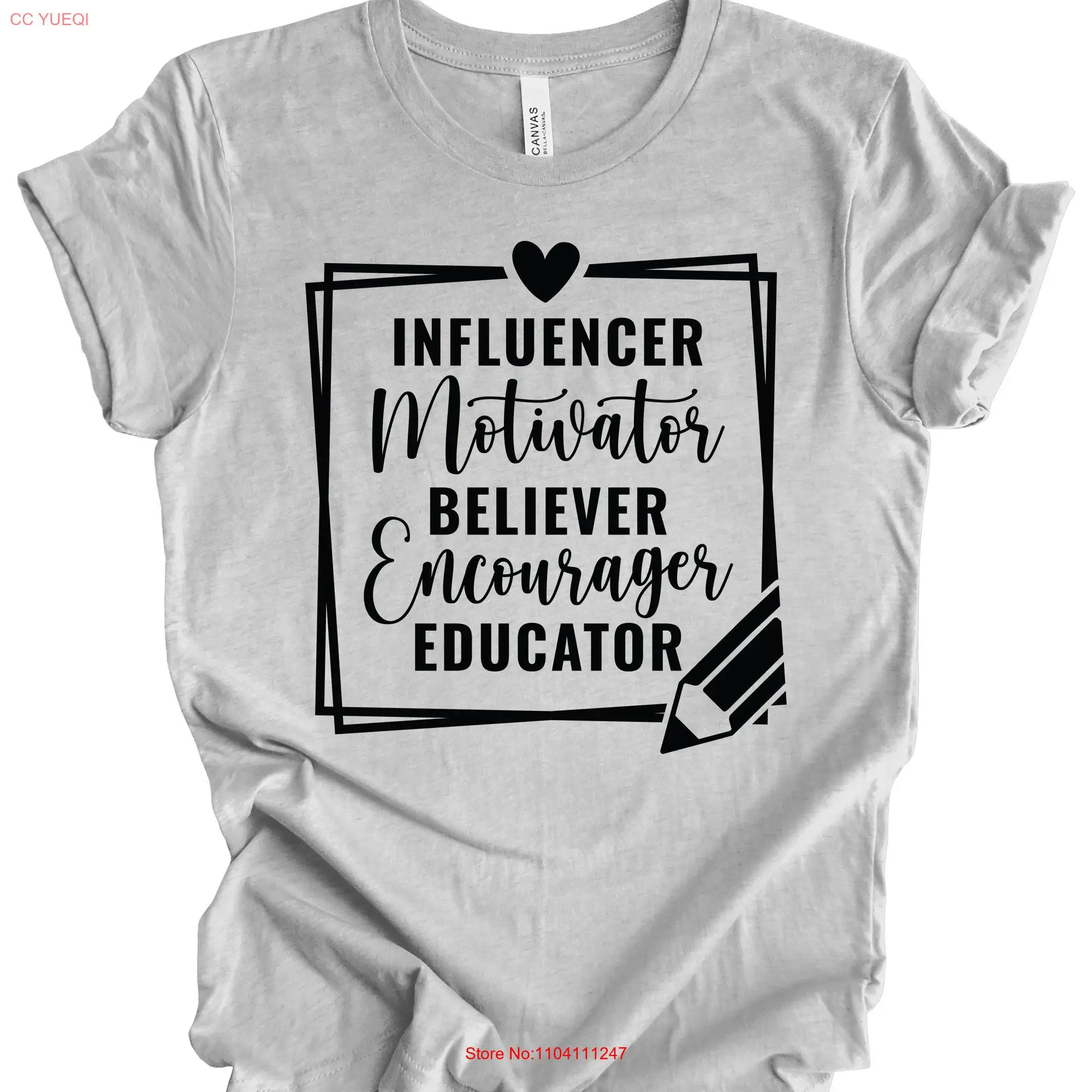 Teacher T Shirt Influencer Motivator Believer Encourager Educator Inspirational Appreciation Back to School