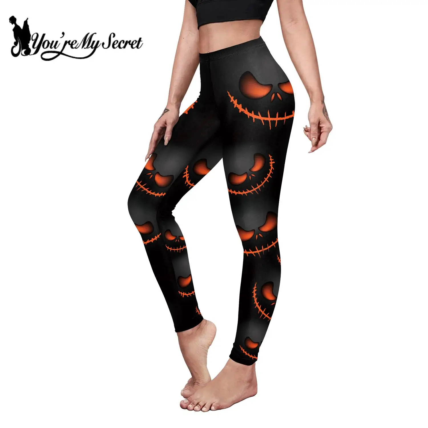 

[You're My Secret] Skull Slim High Waist Leggings Pencil Ankle Pants Pumpkin 3D Printed Bones Skeleton Sexy Women Leggings