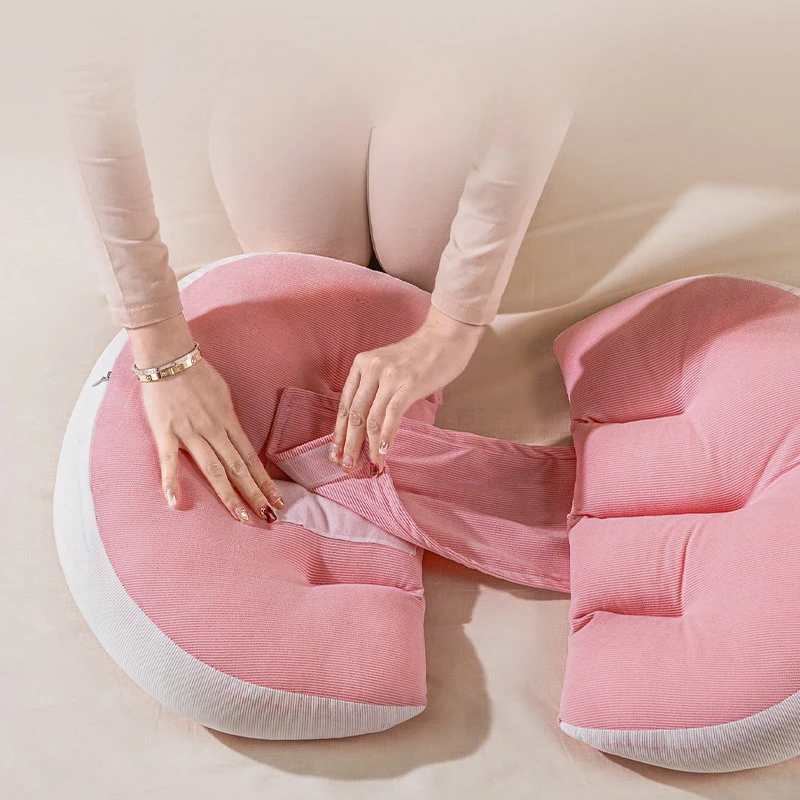 Almohada de embarazo en forma de U, cojín de soporte para el vientre para dormir lateral de maternidad, soporte de cintura desmontable para mujeres embarazadas, alivio del cuerpo