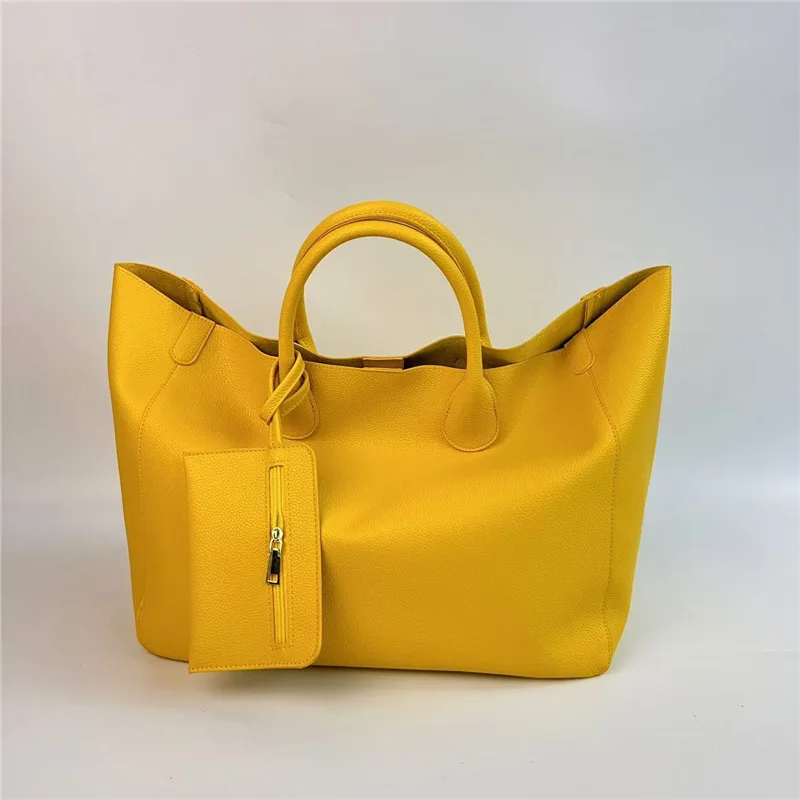 Bolsa tote feminina de couro macio, grande capacidade, minimalista, cor sólida, moda, bolsa de ombro para mulheres, trabalho, escola, bolsa casual diária