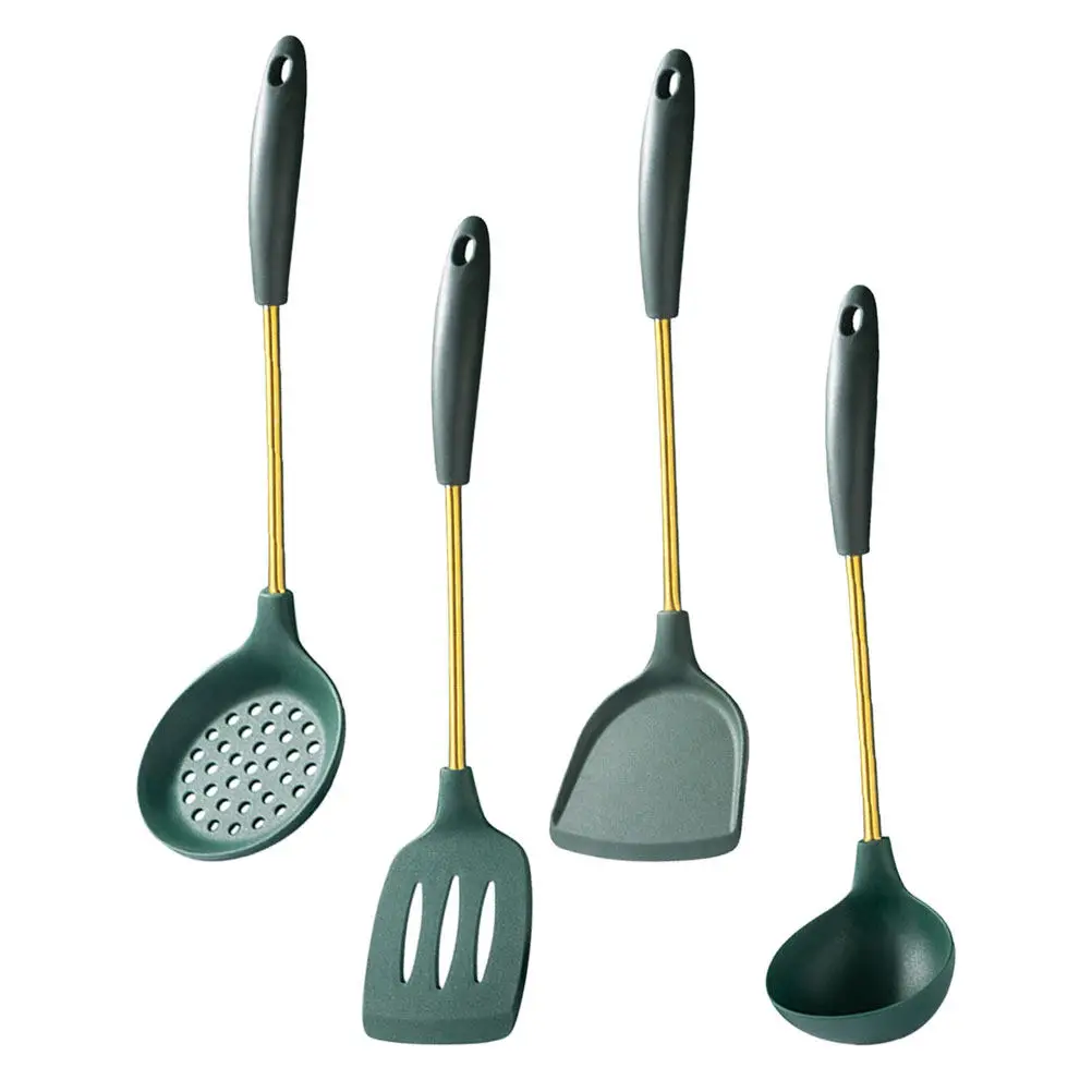

1Set Heavy-Duty Stainless Steel Cooking Utensil Set Featuring Smooth Silicone-Coated Spatula Ladle Spoon Rustproof Dishwasher