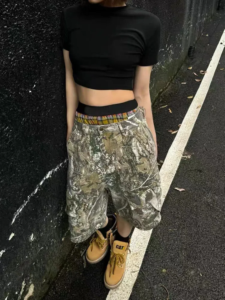 

Oversized Harajuku Camouflage Baggy Cargo Shorts for Women Men American Vintage 2000s High Street Straight Wide Leg Fifth Pants