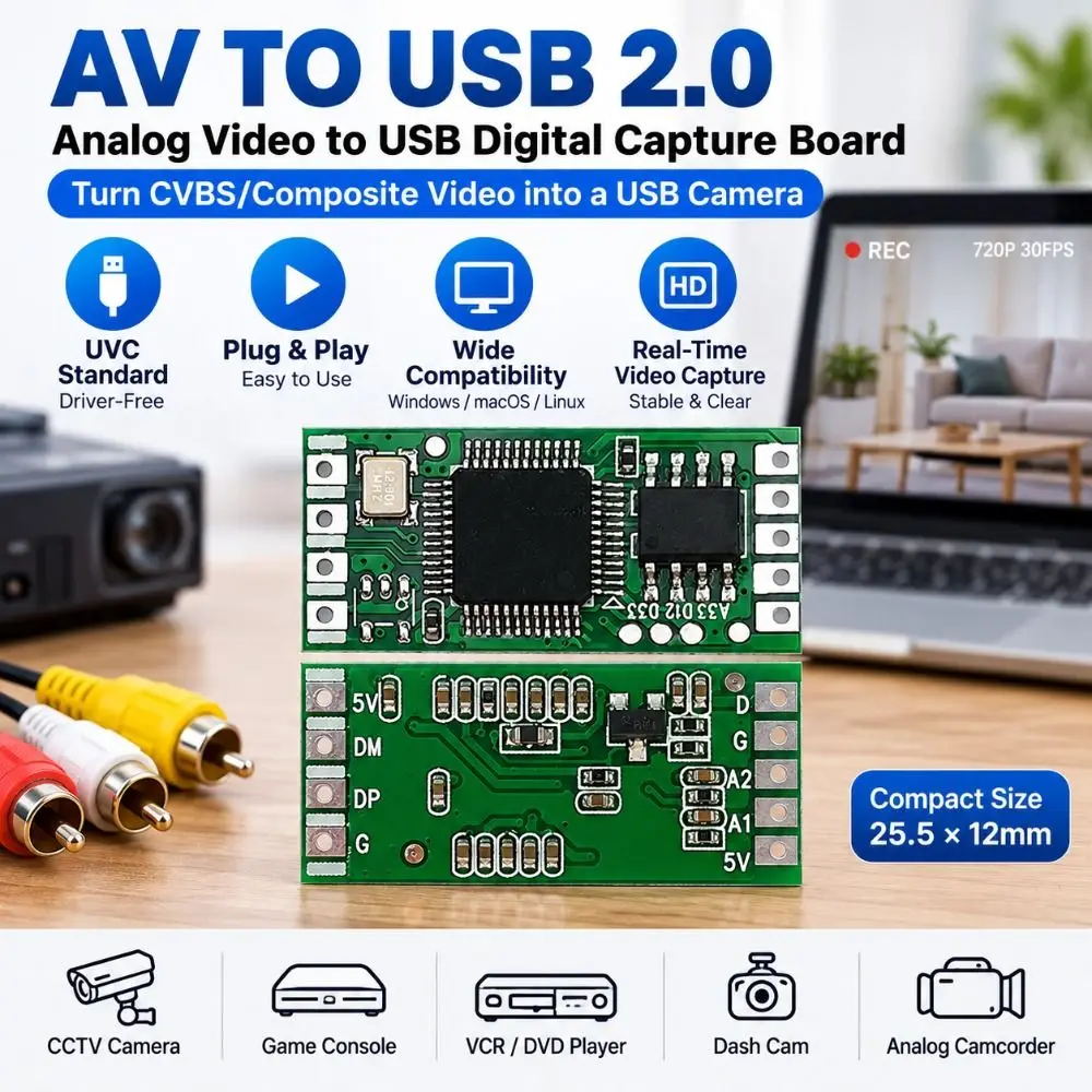 CVBS to USB Video Signal Converter 1080P Versatile Analog to Digital Converter Low Latency Camera Module Converter