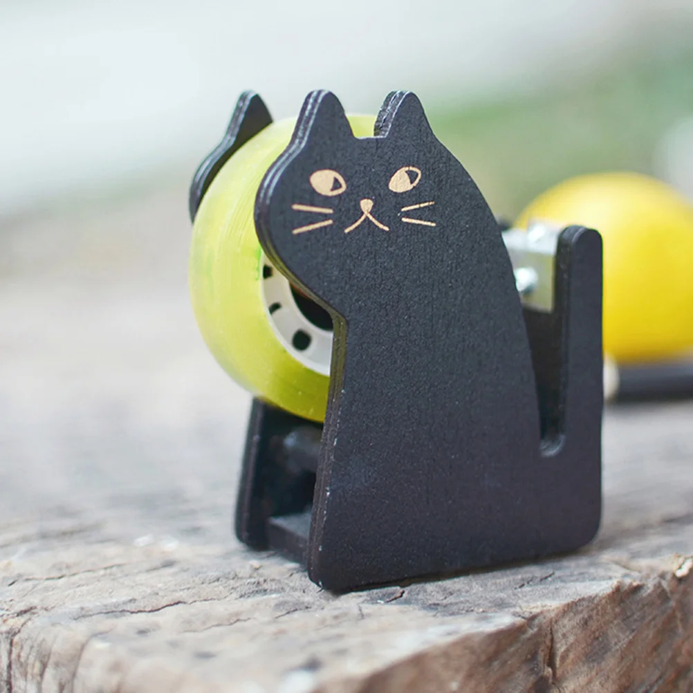 Cat Tape Holder Adorable Desktop Decorative Dispenser Shaped Wood Vintage