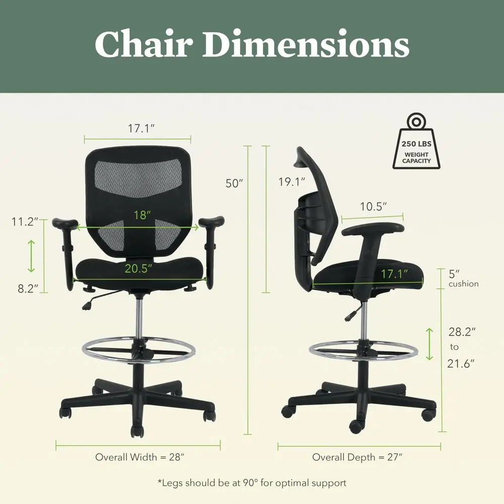 Prominent Mesh Ergonomic Standing Office Drafting Chair with Adjustable Arms, Footrest, 360 Swivel Task Chair for Computers -HOT