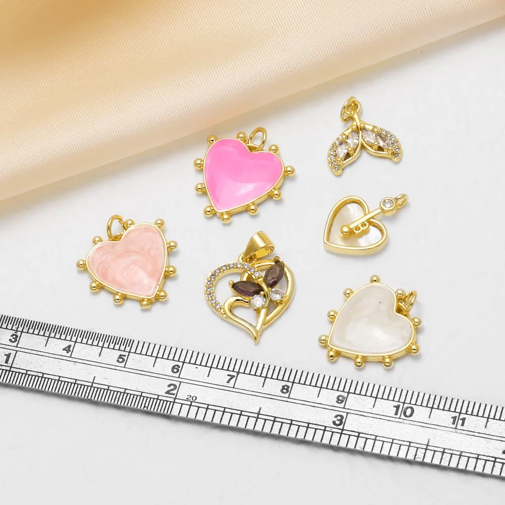 OCESRIO Pink Enamel Heart Pendant For Necklace Copper Gold Plated Whale Tail Handmade DIY Jewelry Making Supplies Pdta260