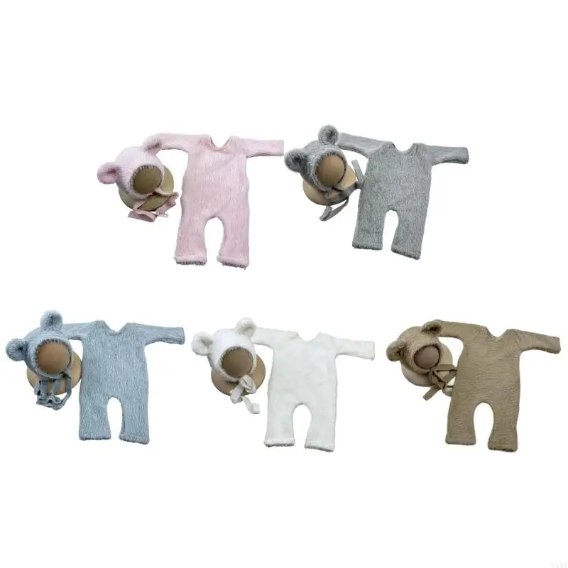 L5YF Bear Outfit & Hat Photography Props Costume Clothing Infant Supply