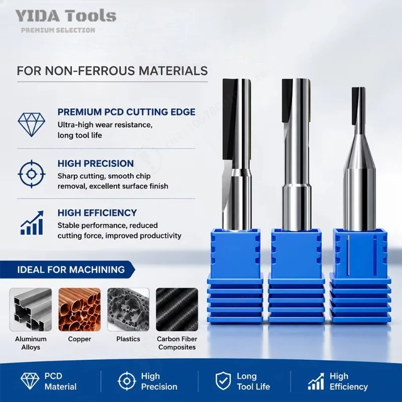 YIDA PCD End Mill Cutter, Milling Tool Bit, for Mirror Milling of Acrylic, Metal & Alloy in CNC Machining