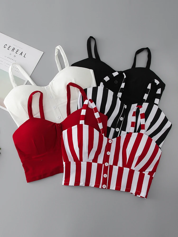 gkfnmt Crop Top  Women Camis Halter Top Women Camisole 2023 Summer Sexy Sleeveless Slim Low Chest Button Big Size 3XL Clothing
