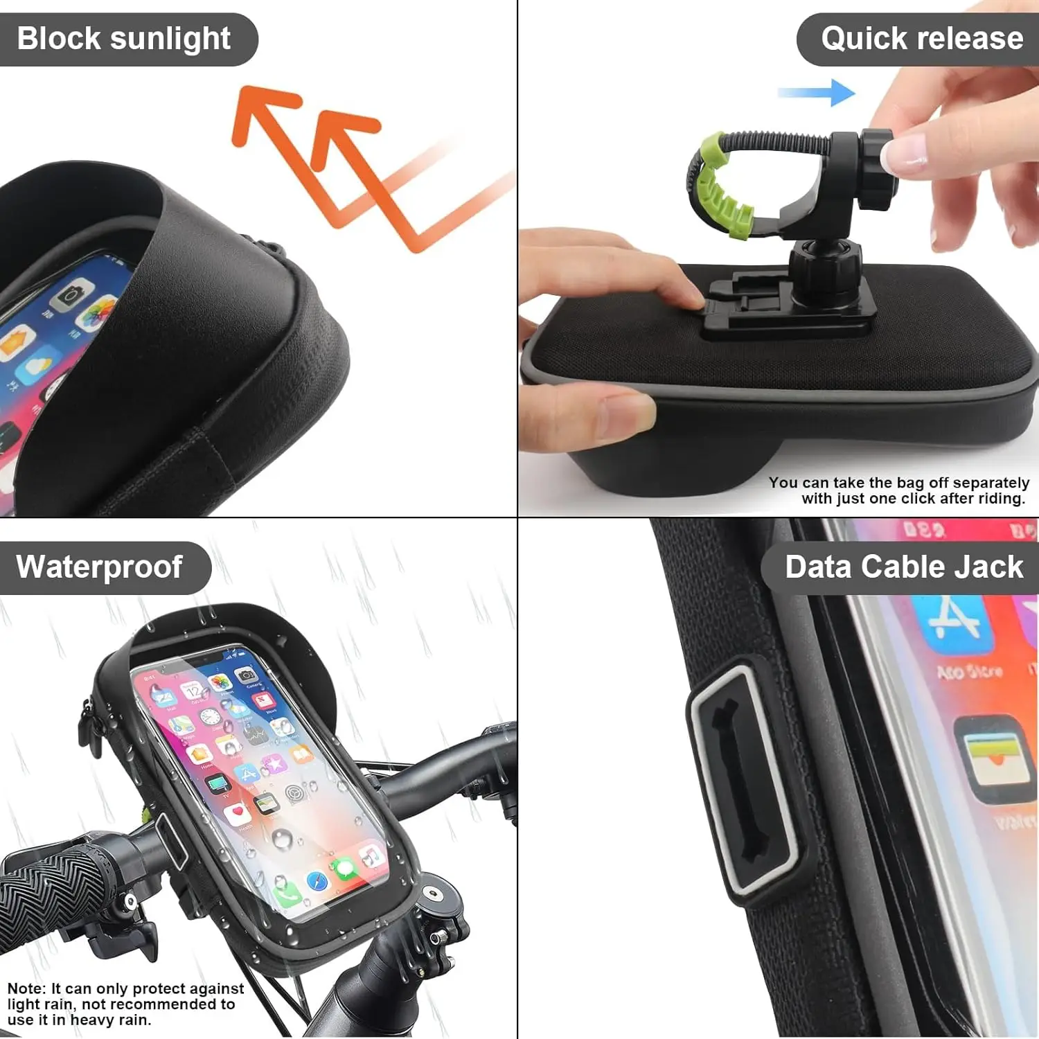 Wasserdichte Fahrrad- und Motorrad-Handyhalterung mit Touchscreen-Tasche für 6,4-Zoll-Geräte, Lenkerhalterung für iPhone 12Pro Samsung – Detail 5