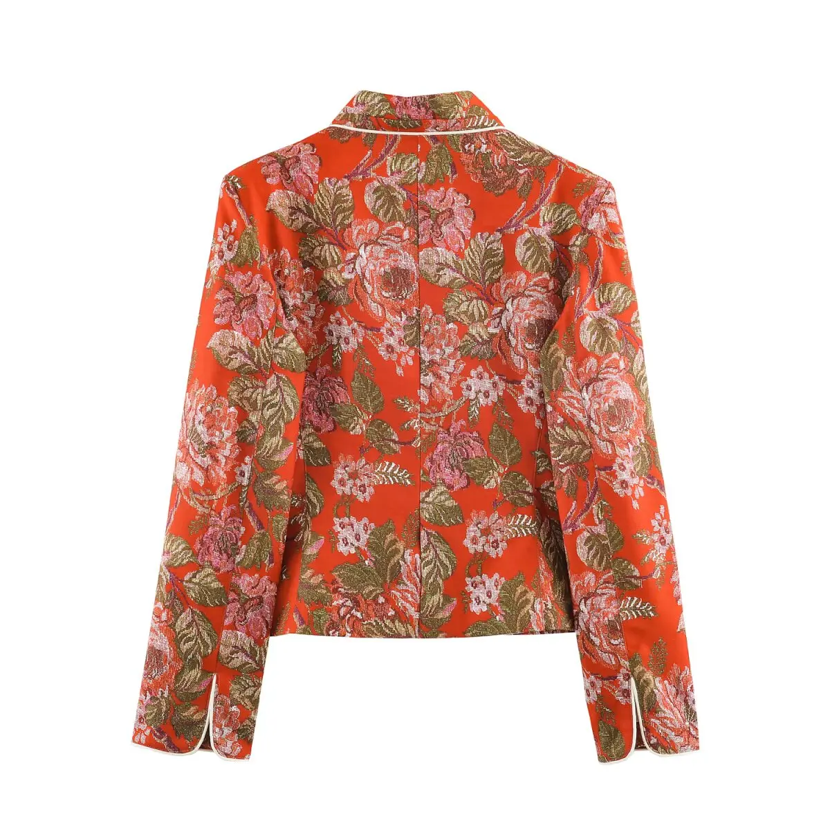 KONDALA Damen Blazer mit schickem Blumenmuster, eleganter, lässiger, schmaler Blazer mit Knöpfen, Trendiger Vintage-Blazer für den Frühherbst/Herbst 2026 – Detail 4