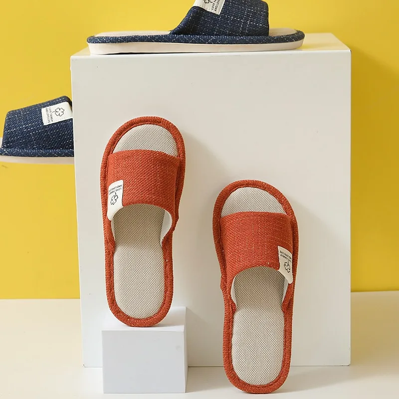Home Linen Slippers For Men In Spring&Autumn Comfortable Bedroom Open-toed&Breathable Slippers Men's & Women's Shoes Summer
