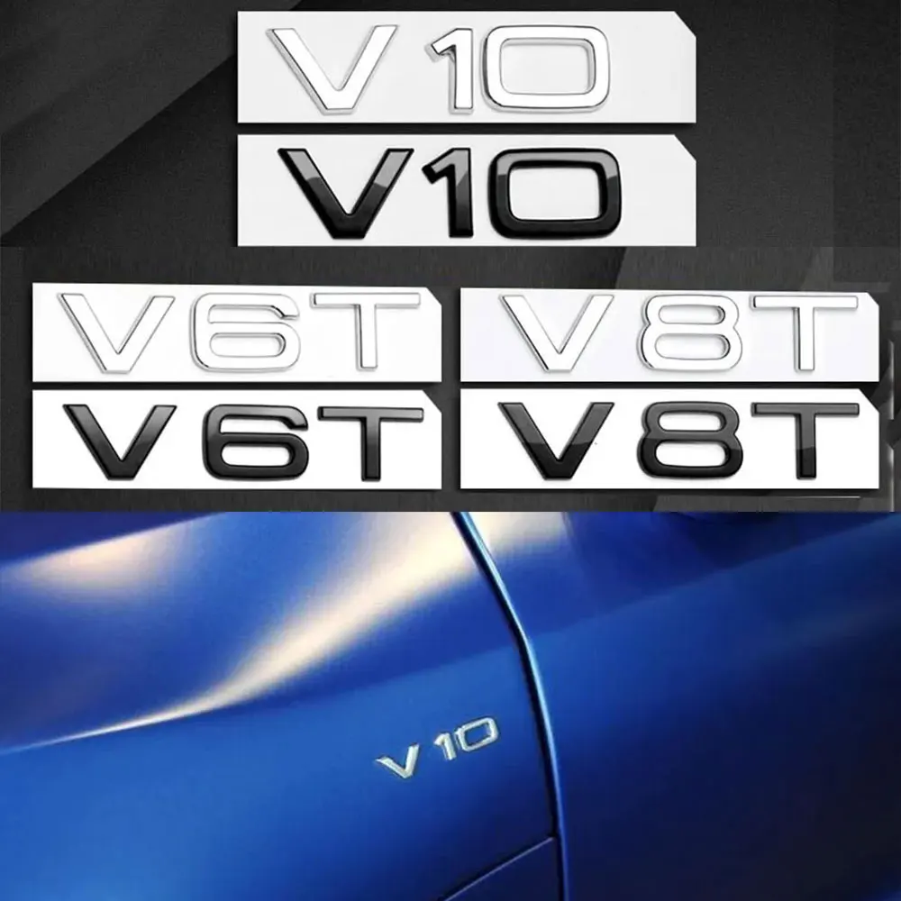 Autocollants 3D chromés noirs en ABS avec logo V6T V8T V10 pour ailes de voiture, emblèmes latéraux pour A4L A5 A6L A7 S4 S5, accessoires de voiture