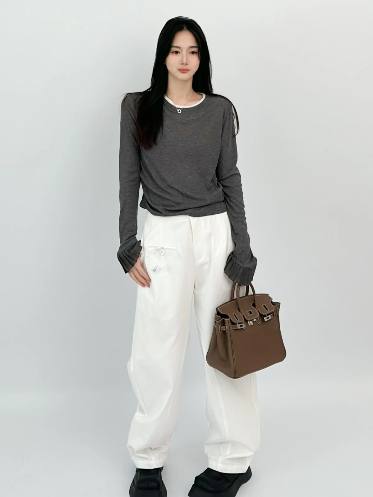 

High Waist Wide Leg Casual Suit Pants Faionable Commute Ready Ease the Label Cotton Ladies Trousers Fall 2024 Collection