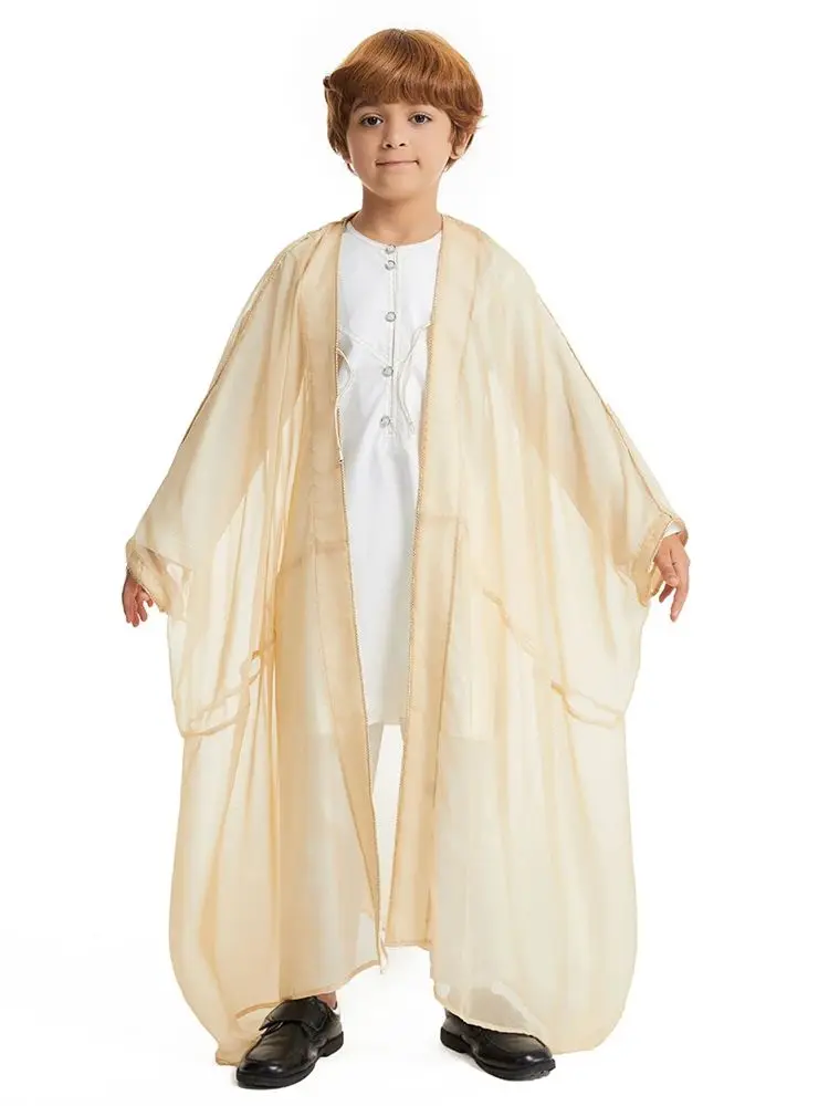 Abaya Ramadan untuk anak laki-laki pakaian doa Kebaya terbuka Muslim Kimono Abaya Turki Islam Arab dwilluotomatis jubah Muslim pria Hombre