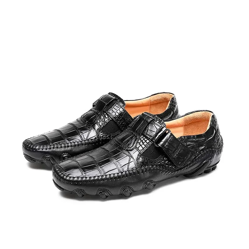 

Afanzhe Новое поступление, мужская обувь из крокодиловой кожи для отдыха с круглой головкой, мужская обувь Doug ручной работы из крокодиловой кожи
