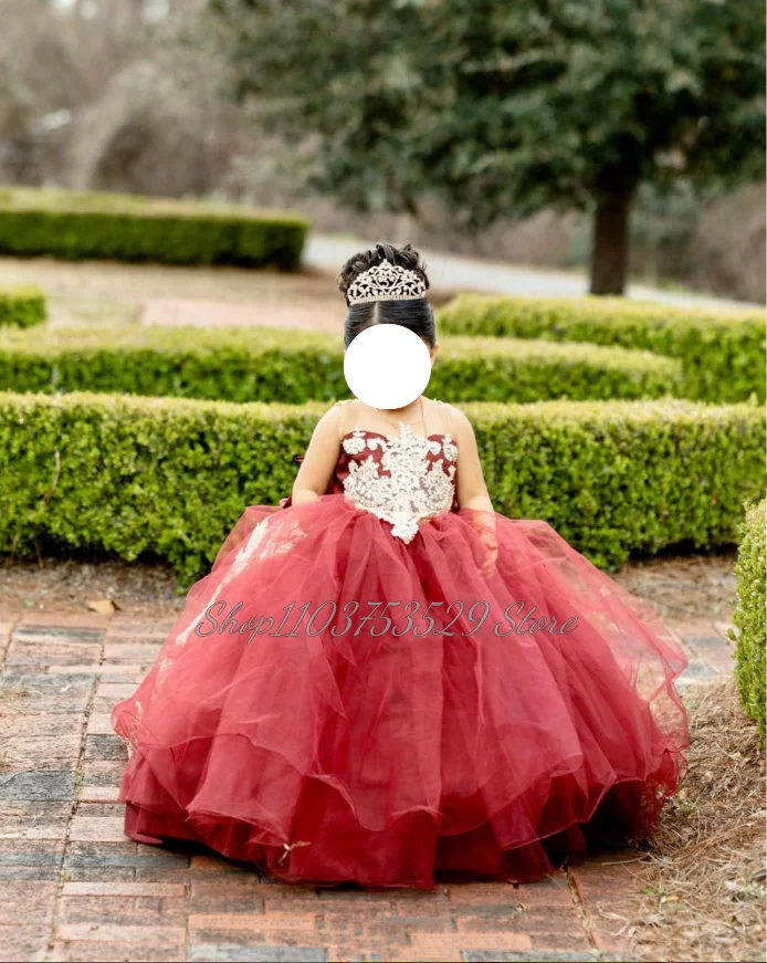 

Luxury Bean Pink Flower Girl Dress 2024 Delicate O Neck Applique Layered Tulle Bow Decoration Little Princess Party Dresses