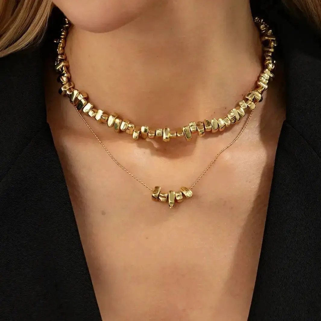 

SHIXIN 2Pcs/Set Vintage Irregular Acrylic Beaded Chokers Necklace Women Trendy Stackable Geometry Pendant Necklace Neck Jewelry