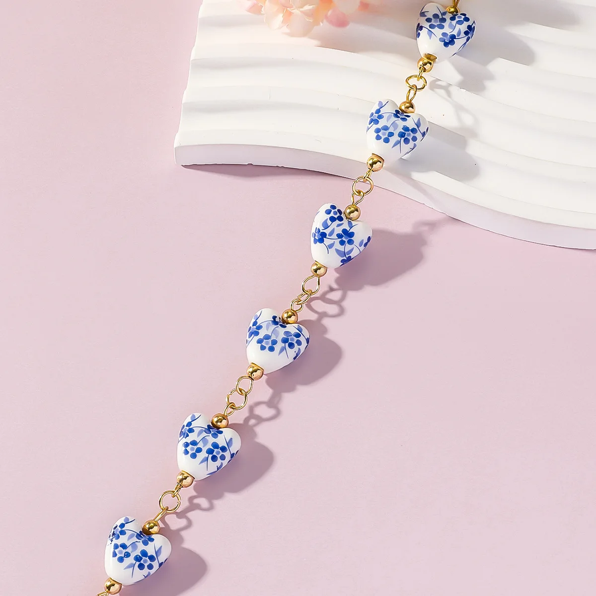 Vintage Love Heart Ceramic Beads Bracelet Fashion Blue and White Porcelain Ceramic Drop Earrings Trendy Elegant Women Jewelry