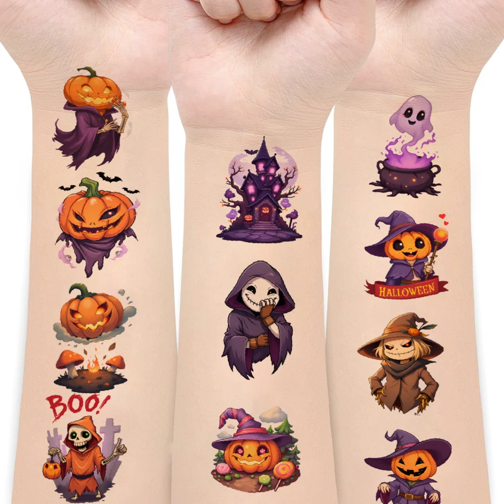 

108 шт., временные татуировки, наклейки с тыквой, временные татуировки, наклейки на Хэллоуин, наклейки с комиксами для взрослых и мужчин