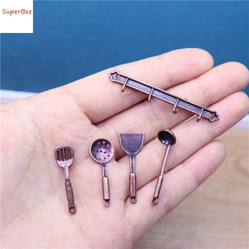 Dollhouse Miniature Kitchen Items Mini Ladle and Spatula Utensils Set Model for Dollhouse Kitchen Furniture Decorative Toys