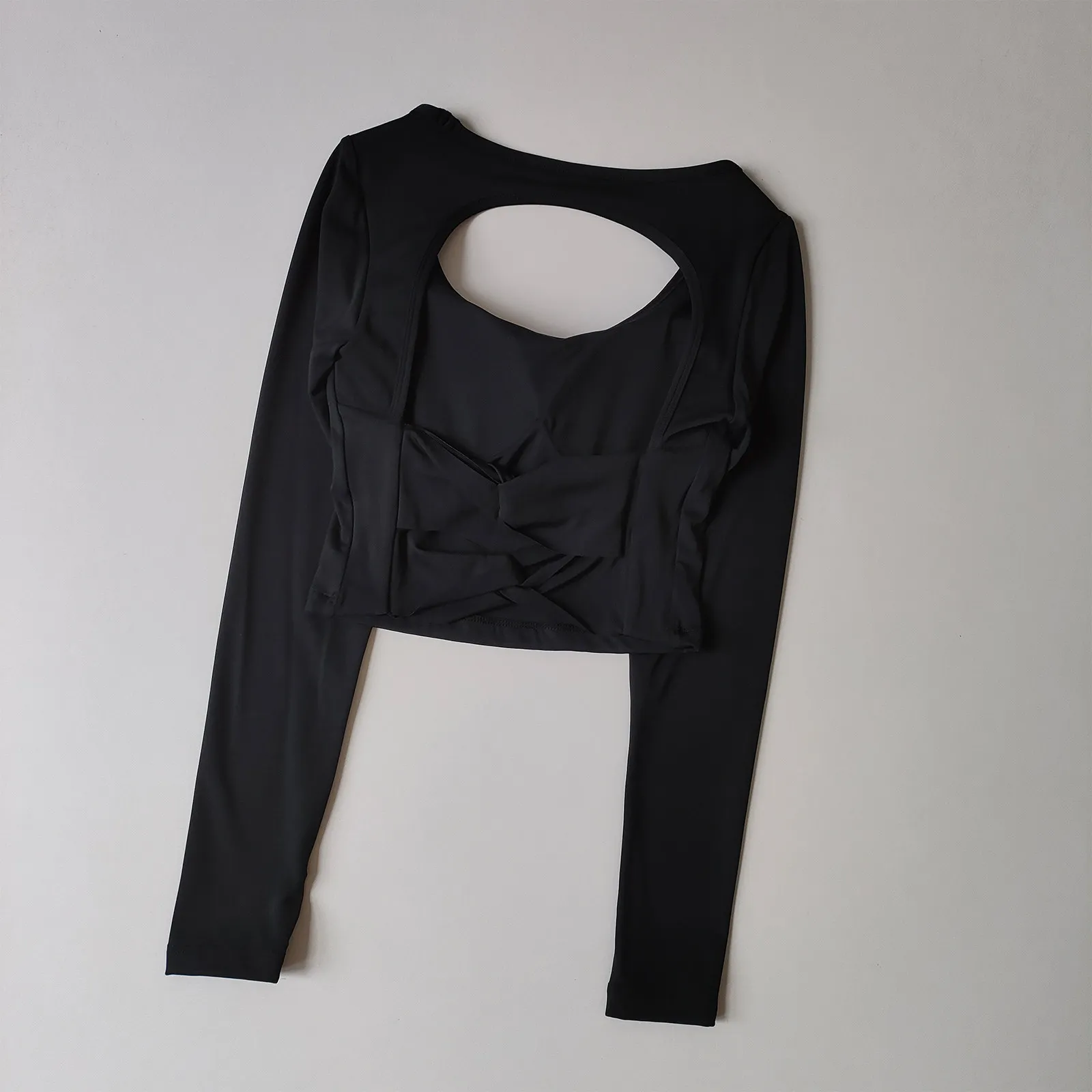 Sexy Yoga-Shirt für Damen, rückenfrei, langärmelig, mit gepolsterten Cups, Sport-Top, Fitness-T-Shirt, Pilates-Oberteil, Yoga-Bekleidung – Detail 5
