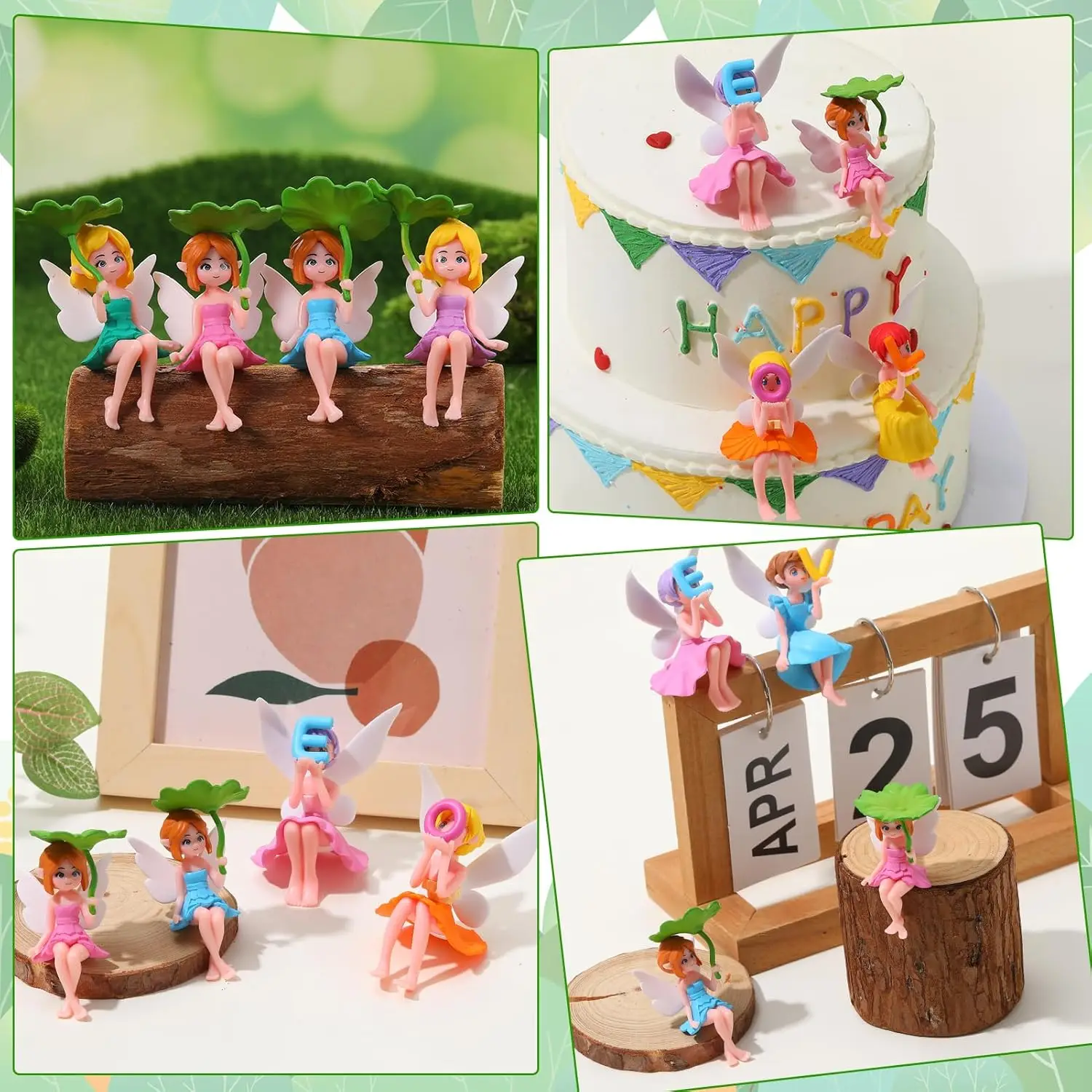 4 Stück Miniatur-Feenfiguren, handbemalte kleine Blumenfeen mit Flügeln für Gartendekoration, Tortendekoration & Landschaftsgestaltung – Detail 5