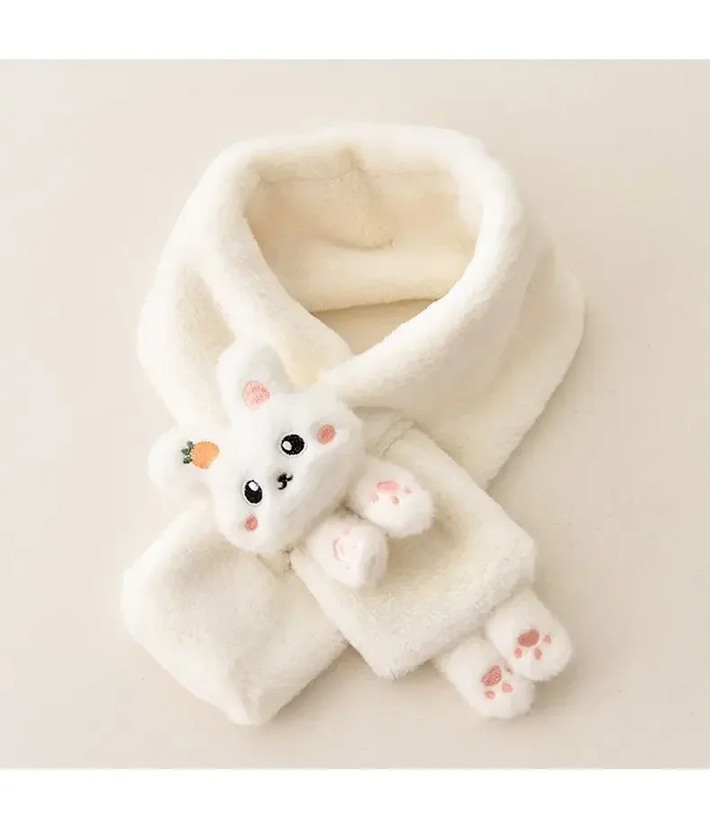 Boys Girls Winter Scarfs Thick Plush Cross Children\'s Scarf Baby Bib Cute Cartoon Rabbit Faux Fur Neck Protection Warm Shawl