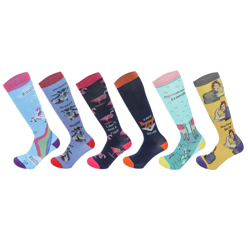 Funny Compression Socks Men Women Running Travel Stockings Cartoon Pattern Rainbow Horse Compression Socks