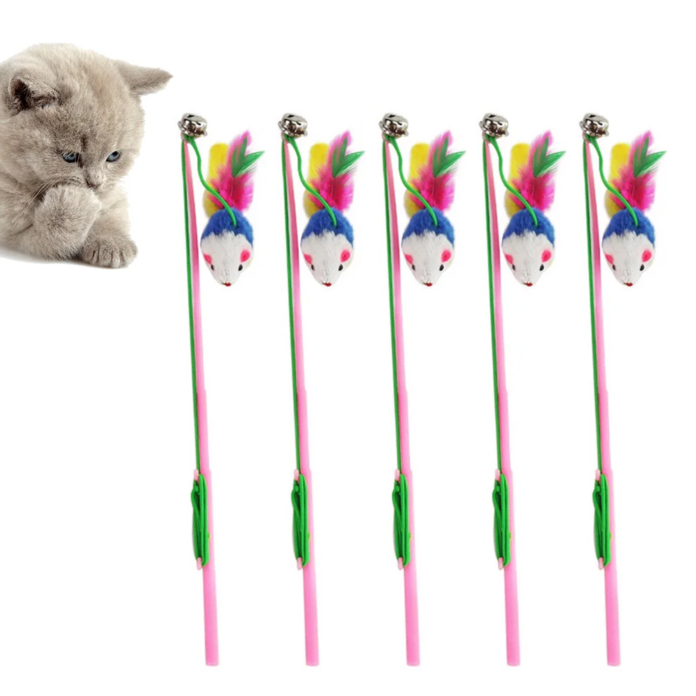 

5pcs Mouse Teaser Stick Cat Mouse With Bell Interactive For Cats Kitten Training Activity Gift Cat