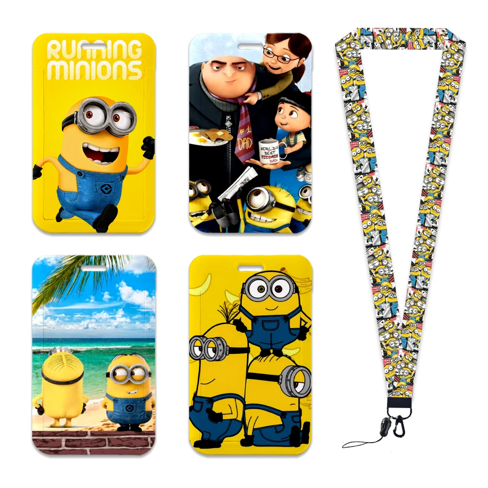 Minions Cute Fanny Design Work Card Holder Work Permit Name Badge with Keychains Student Id Card Lanyard Holder Accessories