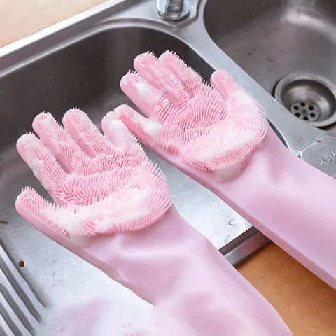 Guantes de limpieza para lavar platos, guantes mágicos de goma de silicona para lavar platos, esponja para el hogar, suministros de herramientas de limpieza de cocina