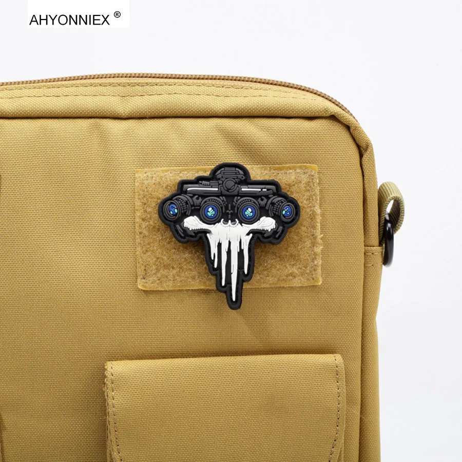 AHYONNIEX 1PC PVC Night Vision Goggles Skull Patch Tactical Medal Luminous Hook&Loop Badge Military Stickers for Backpack