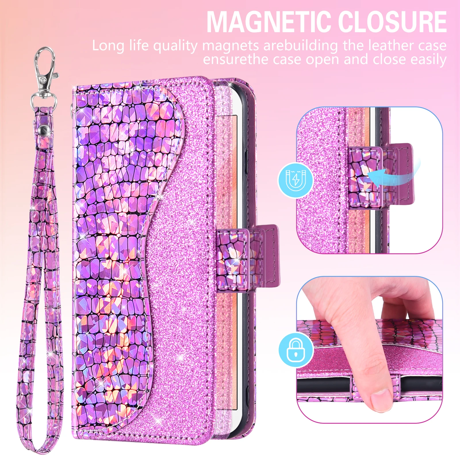 

Sequin Glitter Flip Cover Leather Wallet Phone Case For OPPO K1 R15X RX17 R15 Neo Reno A AX7 A5S A3s AX5 A5 A12e Realme C1 A16