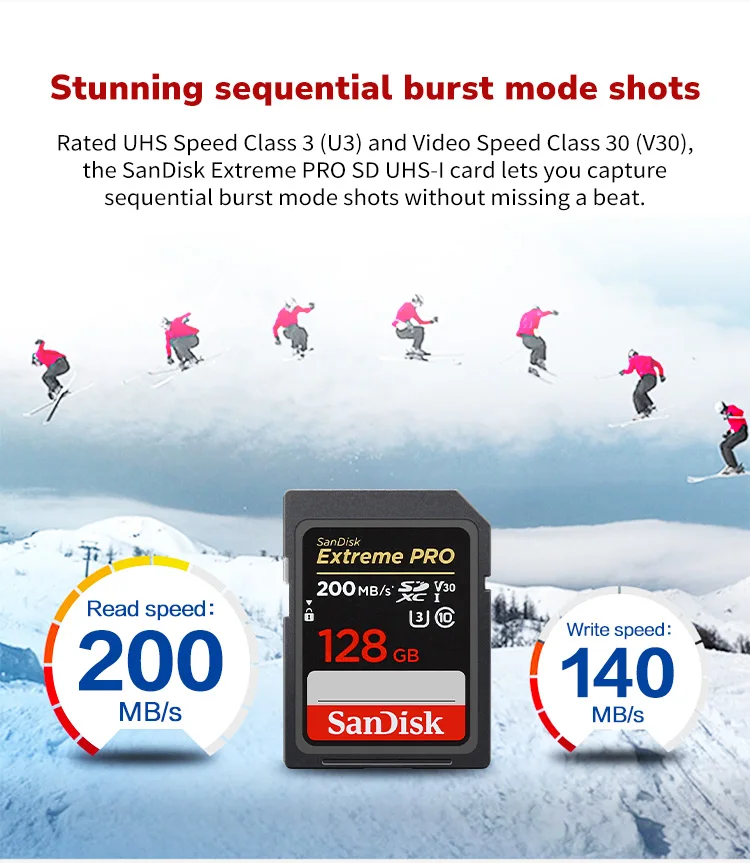 100 % Original Sandisk SD-Karte Extreme Pro Speicherkarte 32 GB 64 GB 128 GB 256 GB V30 High Speed Class 10 U3 SD-Karte für Kamera – Detail 2