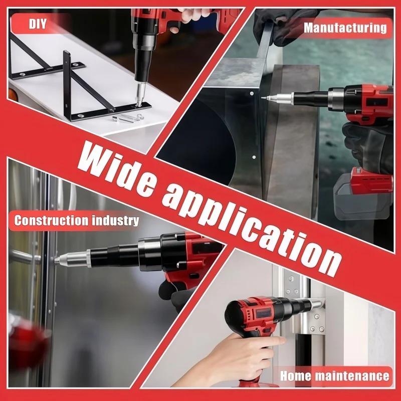 For Milwaukee 18V Battery Wireless Brushless Rivet Gun, 3.2-4.8mm Nut Riveter Automatic Riveting Insertable Power Tool