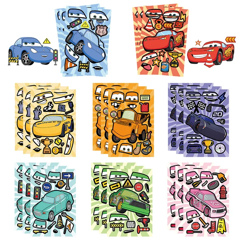 8/16 ورقة ديزني سيارات جعل الوجه لغز ملصق DIY بها بنفسك الهاتف المحمول الأمتعة سكيت الكتابة على الجدران الشارات متعة للطفل هدية #2