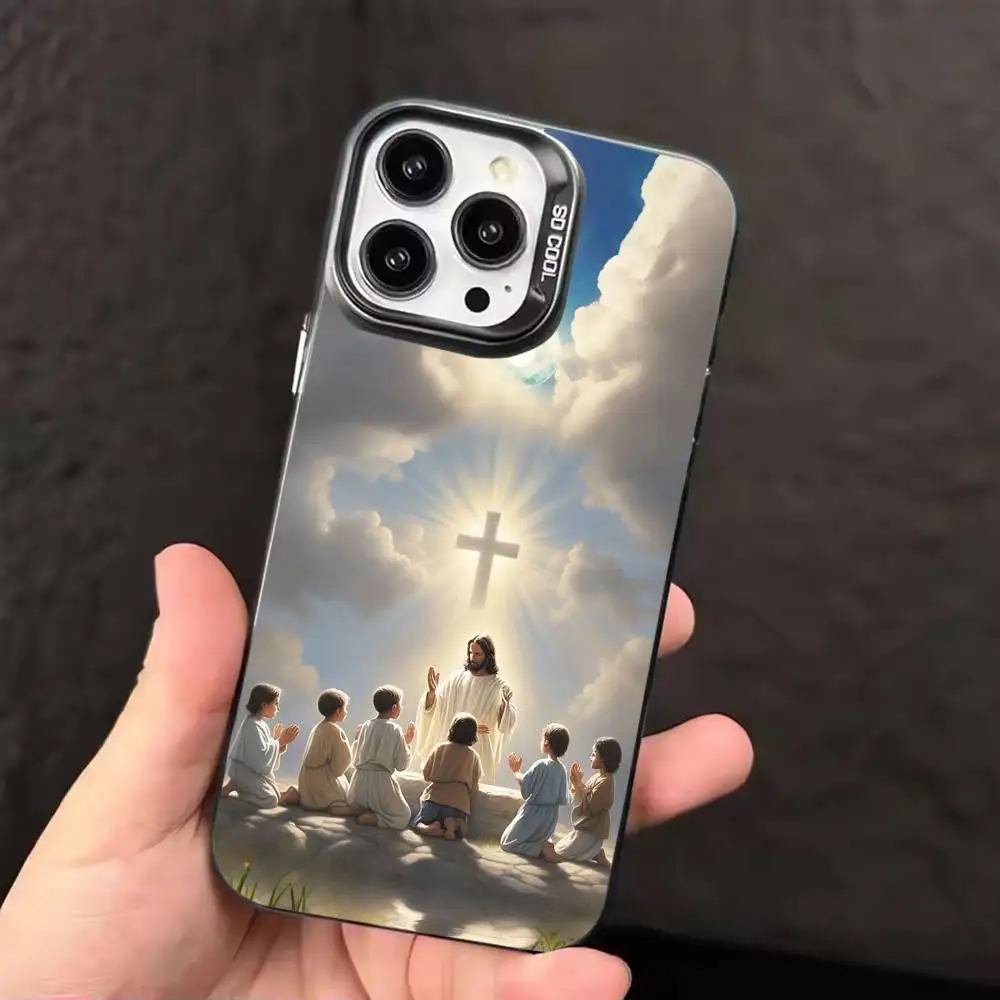 God Jesus Pray Cover Phone Case Color Silver Shell For IPhone 17 16 15 14 13 12 11 Pro Max Plus