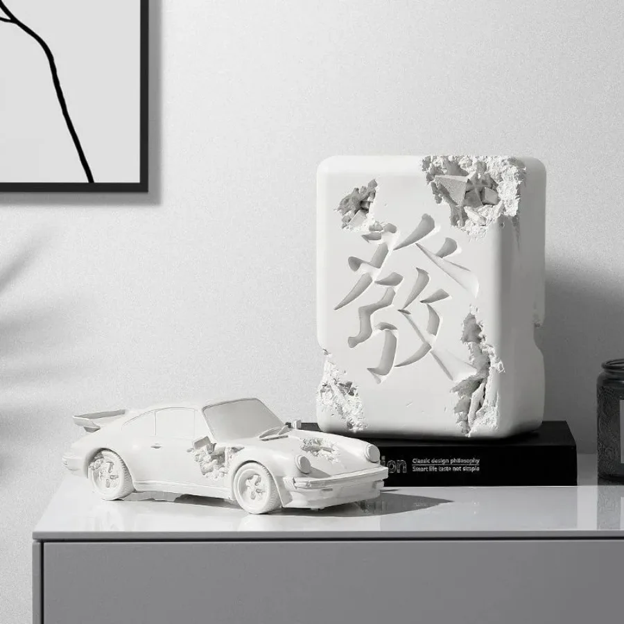 Cars Statue Abstract Automobile Model Art Figurines Resin Sculpture Craft American Home Decor Accessories Mah Jong Birthday Gift