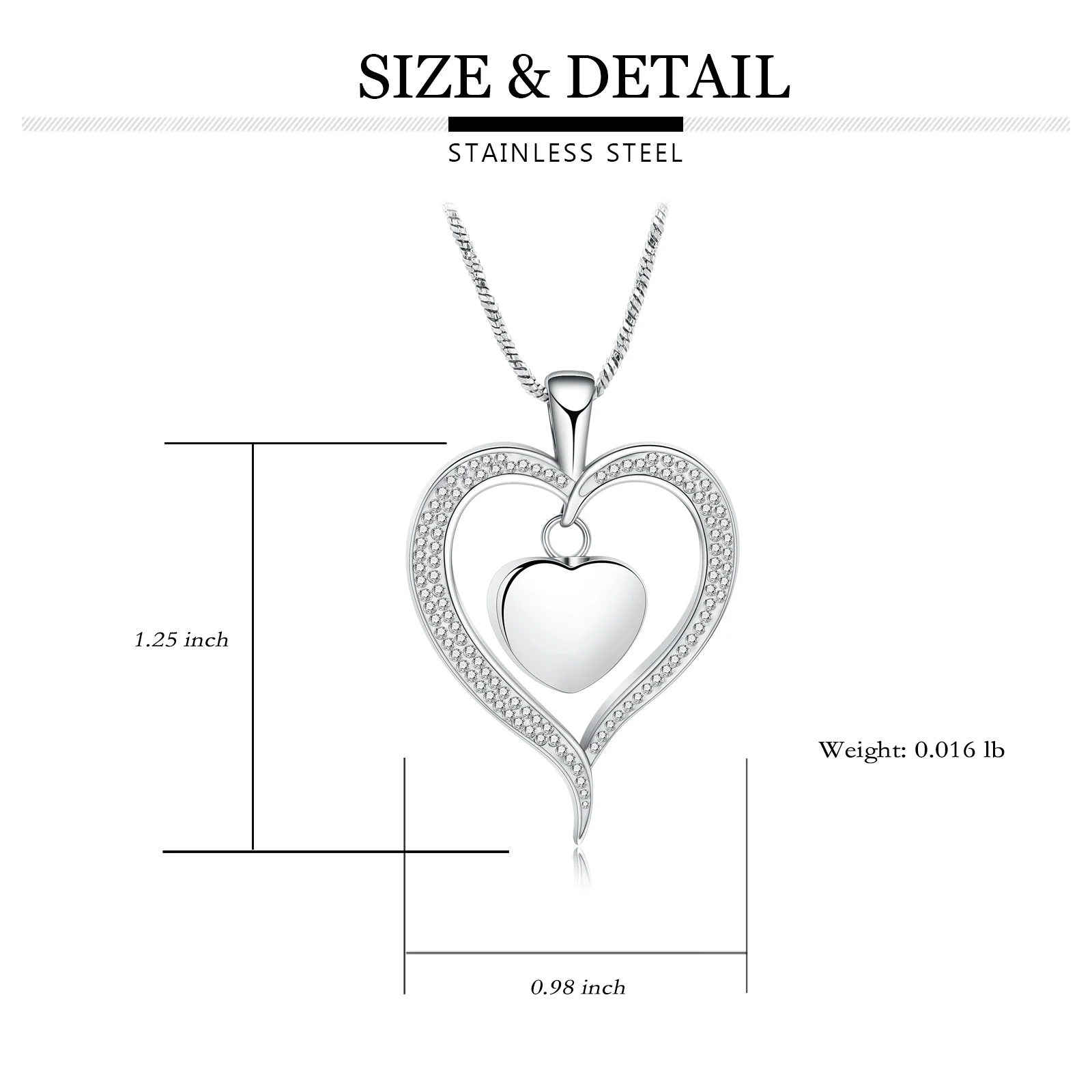 Love Heart Cremation Jewelry Stainless Steel Urn Necklace for Ashes Memorial Pendant Locket Necklace for Women