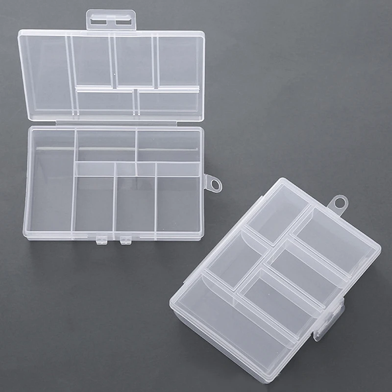 Draagbare Transparante Rechthoek 6 Roosters Opbergdozen Voor Knopen Kralen Medicine Containers Case Sieraden Display Box