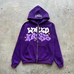 Hoodies impressos letra Y2K para mulheres e homens, Harajuku, zip up, suéter com capuz, gótico, Hip Hop, jaquetas extra grandes, streetwear