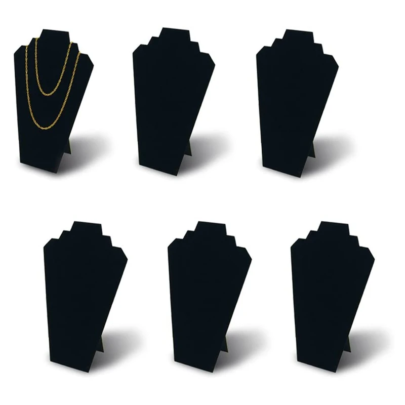 6Pcs/ Pack 12.5Inches Black Velvet Necklace Easel Jewelry Organizer Displays Stand With Reinforced Bracket