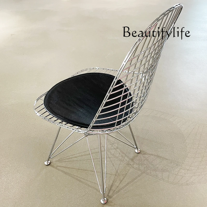 Creative metal chair stainless steel hollow design modern simple living room home chair with cushion