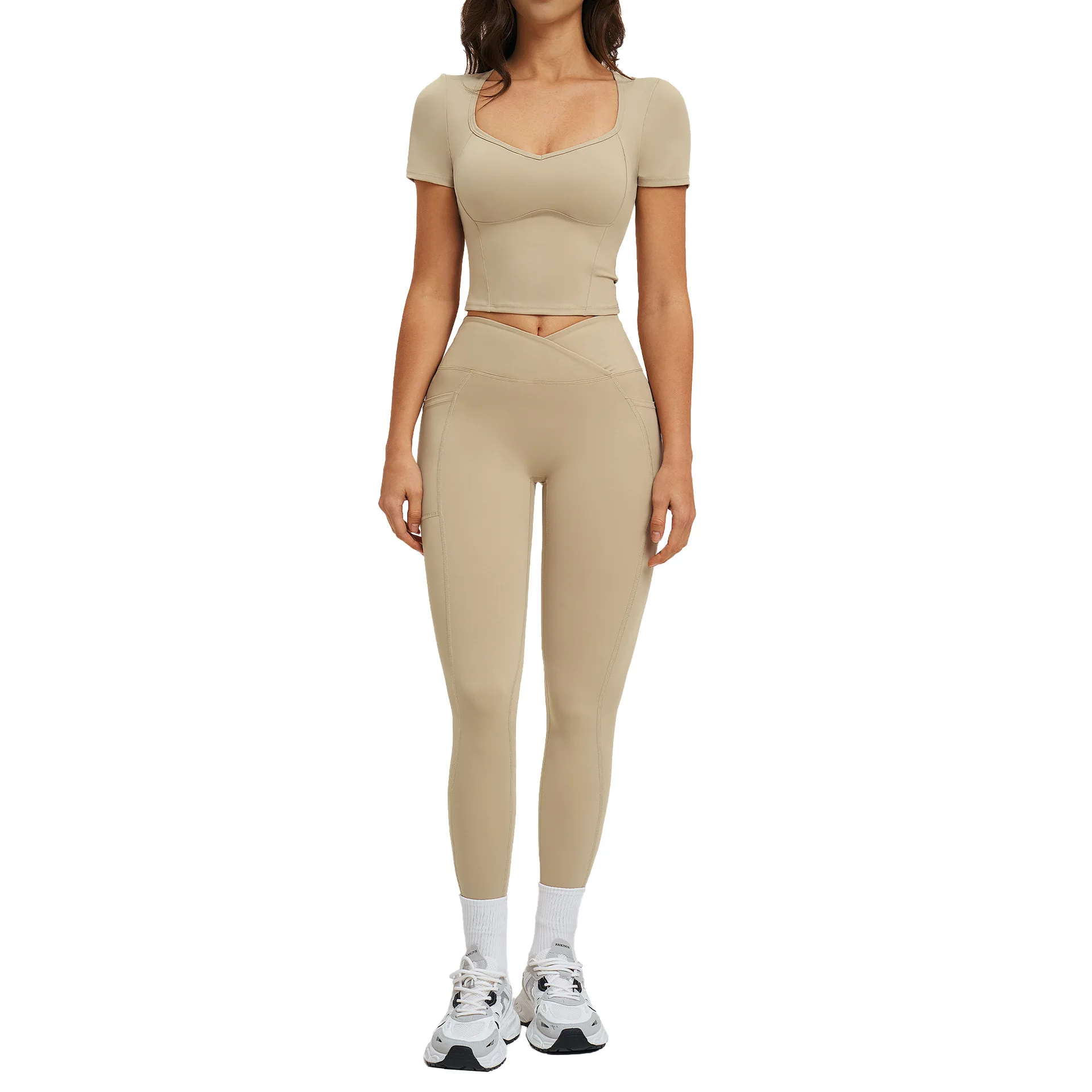 Maxdutti Yoga Set, Tight Fitting Nude Fashion Casual Set, Outdoor Running Fitness Set New Two Piece Set Women's Suit Ropa Mujer