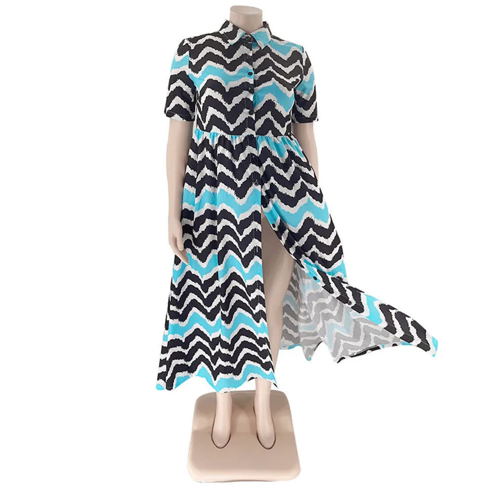 Wmstar Plus Size Dress Women 4xl 5xl Striped Loose Fashion Streetwear Cute Ball Gown Shirts Maxi Dress Wholesale Dropshipping